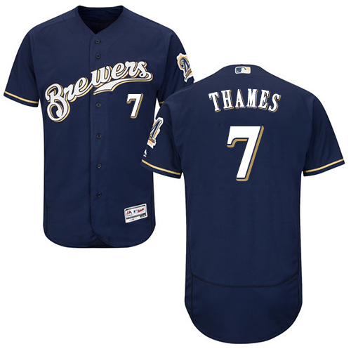 Brewers #7 Eric Thames Navy Blue Flexbase Authentic Collection Stitched MLB Jersey - Click Image to Close